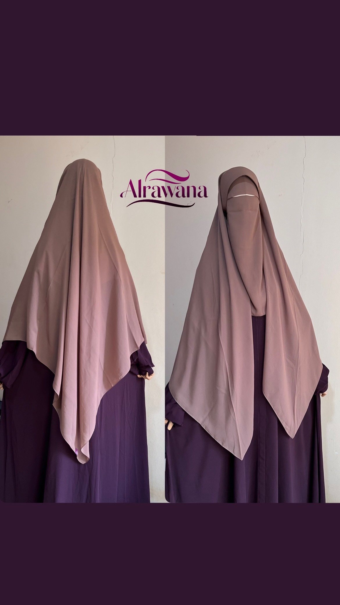 Malaysian Reinforced Khimar, front view, black, Alrawana