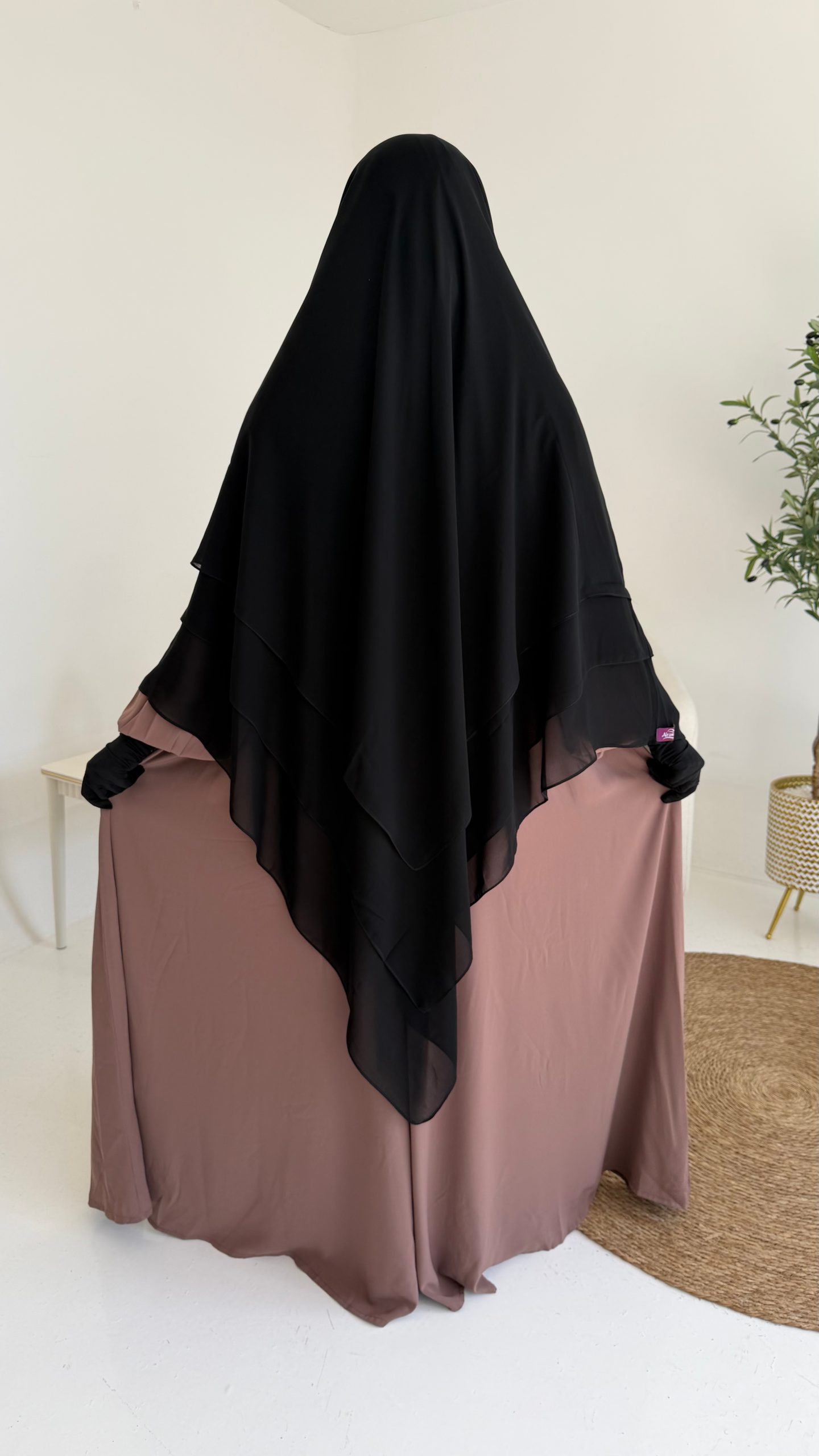 French Khimar, front view, black, Alrawana