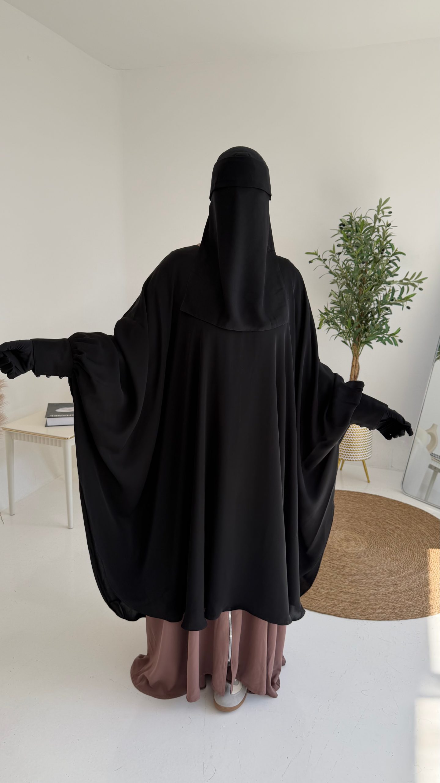 Shoulder Cap Khimar — Korean Nada, front view, black, Alrawana