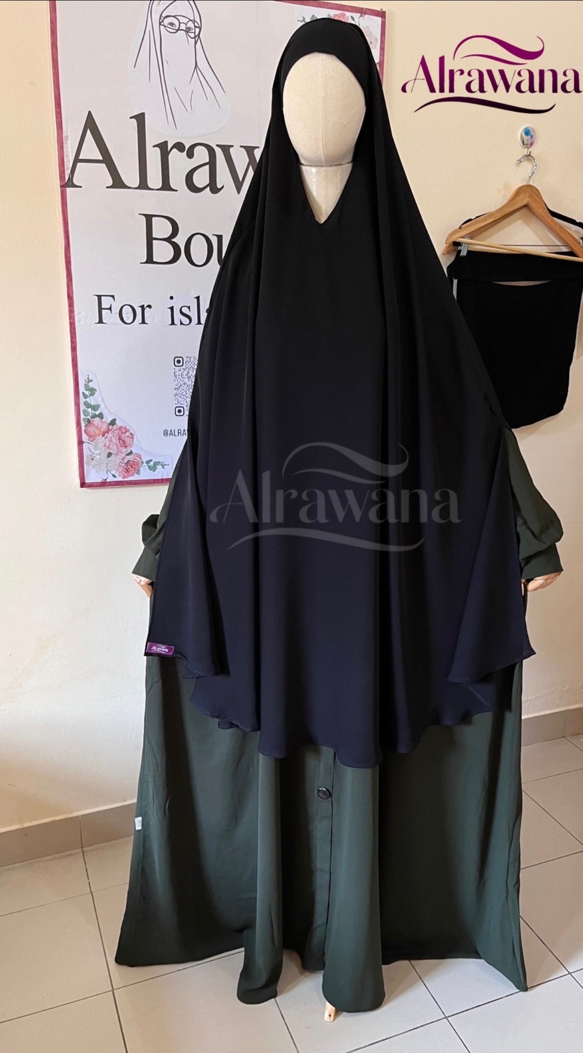 Royal Khimar, front view, black, Alrawana